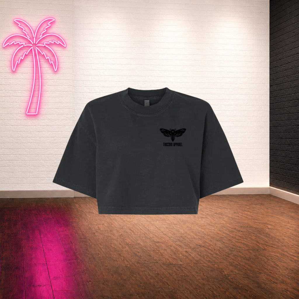 ThiccBoi Black Moth Drop Shoulder Crop