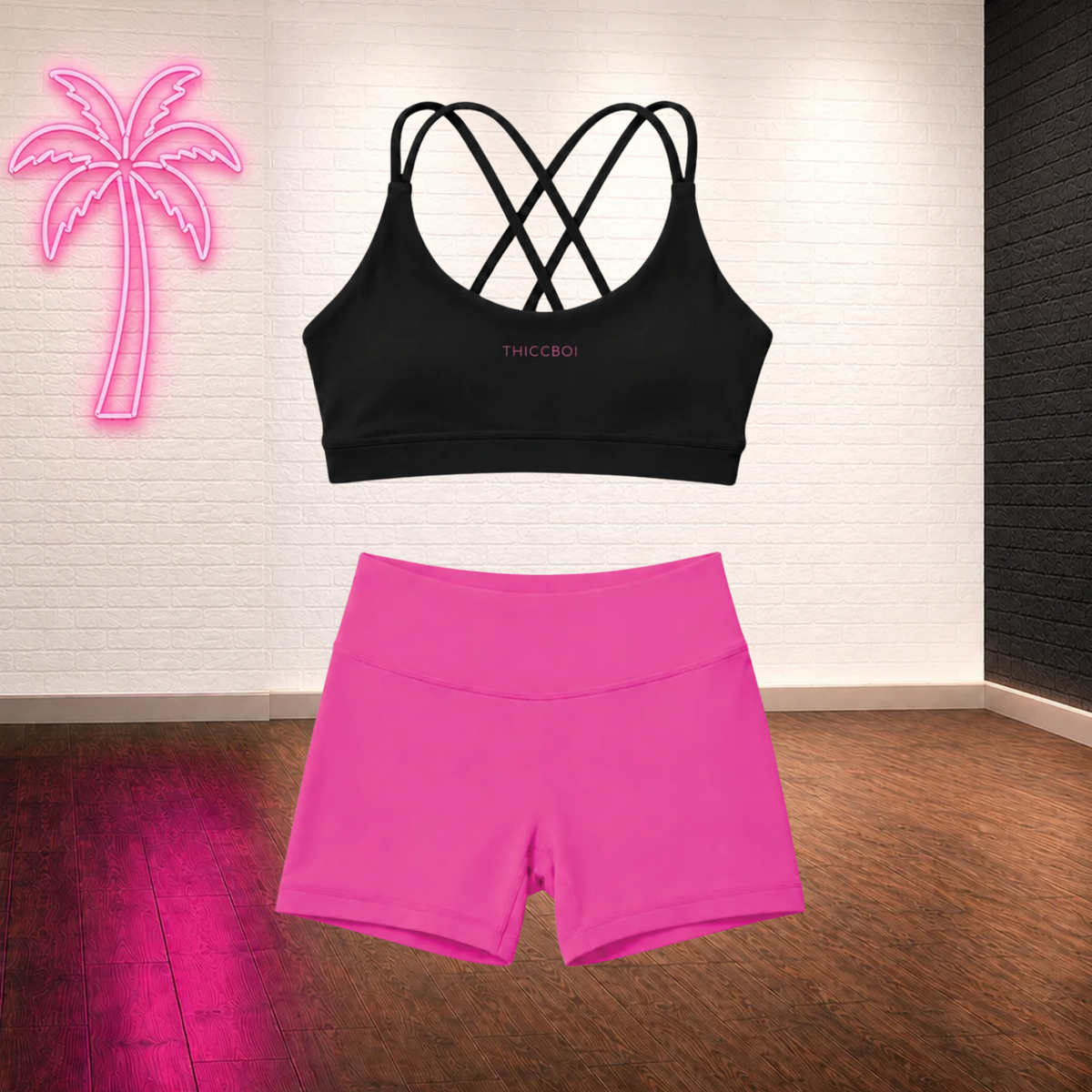 Black and Pink Rebel Bra and Short Set