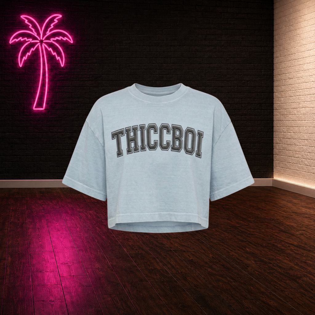 ThiccBoi Drop Shoulder Blue Puff Print Crop